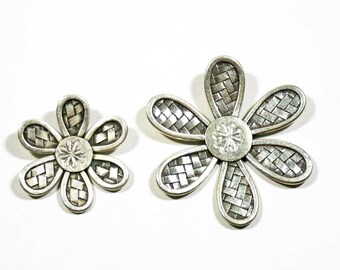 1 Handmade Thai Karen Hill Tribe Silver Woven Daisy Flower Bead Pendant - Drop Charm Dangle - Fine Silver 36mm - Large Hole