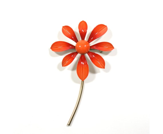 Vintage Orange Daisy Flower Brooch ~ MCM Jewelry … - image 1