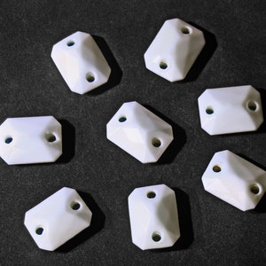 8 Vintage Western Germany White Milk Glass Beads - Faceted Rectangle 2-Hole Flat Back Bead - Vintage Glass Sew On or Connector Beads 20x15mm