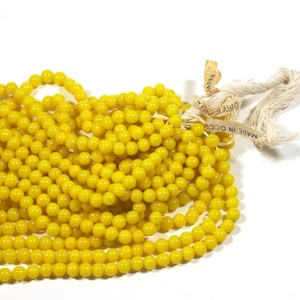 100 Vintage 4-5mm Japanese Yellow Glass Beads - Round Beads Made in Occupied Japan