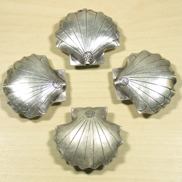 1 Large Handmade Thai Karen Hill Tribe Silver Scallop Shell Bead - Silver Seashell Beads - Focal Bead - Fine Silver - 46mm - 1-3/4 inch