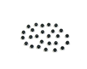 25 Tiny 3mm Vintage Antique Black French Jet Glass Victorian Mourning Beads - Round Ridged Top - Flat Back - Sew On Beads