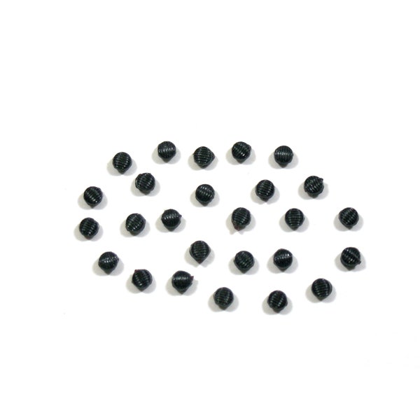25 Tiny Vintage Antique Black French Jet Glass Victorian Mourning Beads - Round Ridged Top - Flat Back - Sew On Beads - 3mm