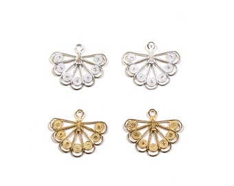 2 Sterling Silver or Vermeil Filigree Chandelier Earring Findings (1 Pair) - Fan/Flower Shape with 7 Loops - Earring Components - 20x17mm