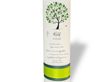 Mourning candle tree of life green (personalized as desired / gift / souvenir / memory / funeral service / funeral / individual)