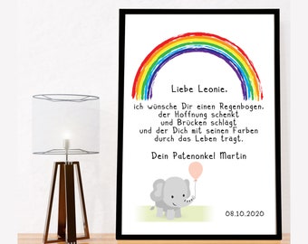 Patenbrief Regenbogen Elefant / Geschenk zur Geburt - Babyparty / Baby / Babyshower