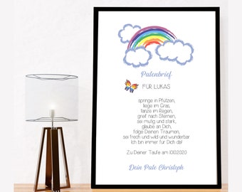 Patenbrief Regenbogen / Geschenk zur Geburt - Babyparty / Baby / Babyshower