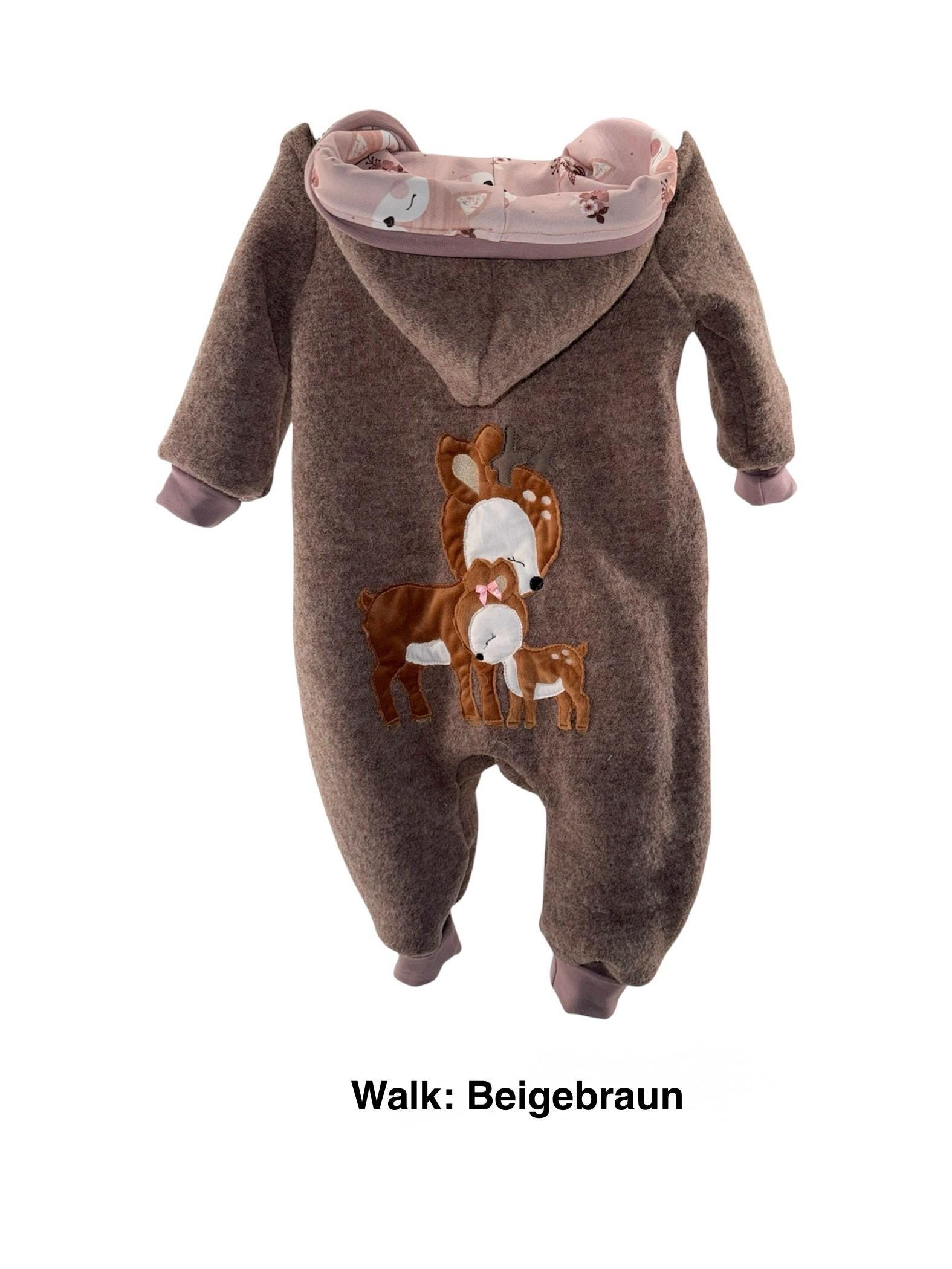Lilakind Baby Wollwalk Onesie with Hood Walkloden Walkoverall Sand Beige Size 56/62-116/122 - Made in Germany, sand