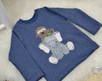 BabyShirt in Gr. 68 bestickt mit Affe und Elefant, beste Freunde, Shirt zum Knöpfen, Knopfshirt,