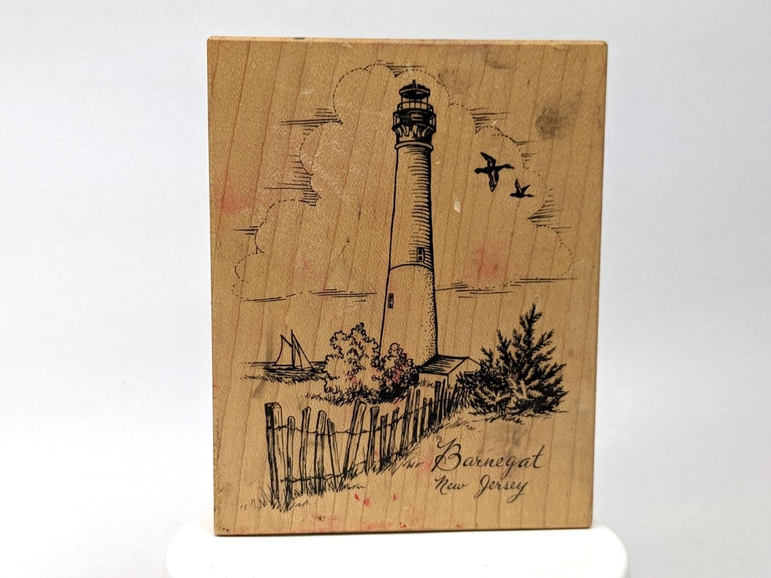 Rare Barnegat Lighthouse Rubber Stamp, New Jersey Art, Summer NJ Beach