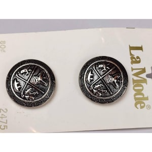 Brasão de armas prata e preto 5/8 3/4 7/8 botões, design de flor de coroa, botões de haste redonda para costura de fantasias, botões vintage em cartão