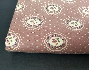2+ yd Louis Nichole Rose Mauve Cameo Fabric, 80s Wellman Quilt Cotton, Vintage Pink Floral Polka Dots, Fabric for Sewing Romantic Home Decor