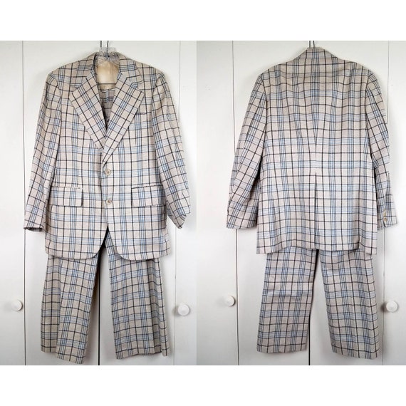 Vintage 60s Men's Plaid 3-Piece Tweed Suit Set, Sm