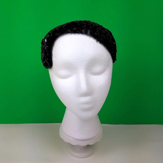 Vintage Jay Thorpe Black Sequin Headband, 60s Cock
