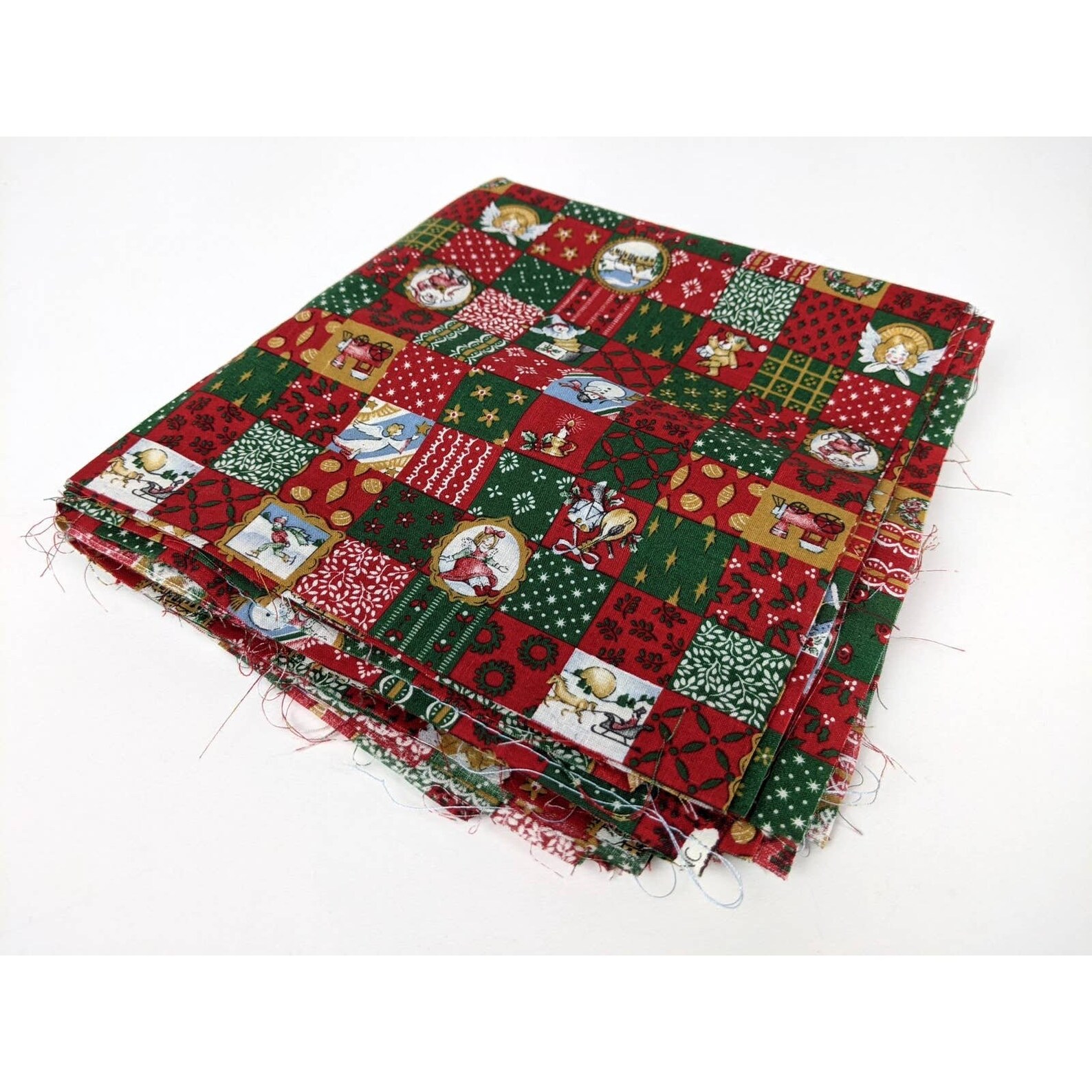 9 Christmas Motif Red and Green Quilt Fabric Squares PreCut Etsy