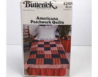 Vintage temprano Americana Patchwork patrón de edredón, 70s King Queen doble doble patrón de costura, Butterick 4263, sin cortar, fábrica doblado