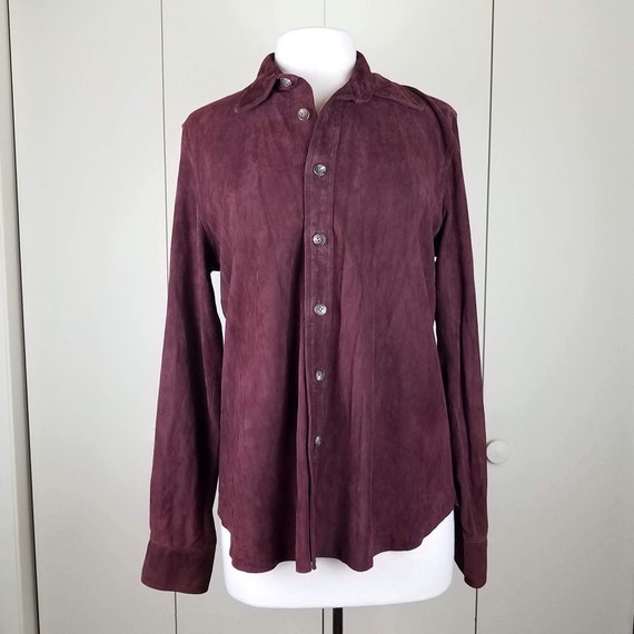 90s Ralph Lauren Fall Suede Western Shirt Jacket, Purple Red 
