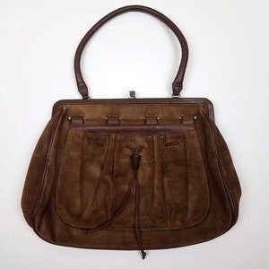 Asprey London Braun Wildleder Handtasche, Vintage Damen Designer Boho Leder Geldbörse, Geburtstagsgeschenk für Schwester, Geburtstagsgeschenk für Frau