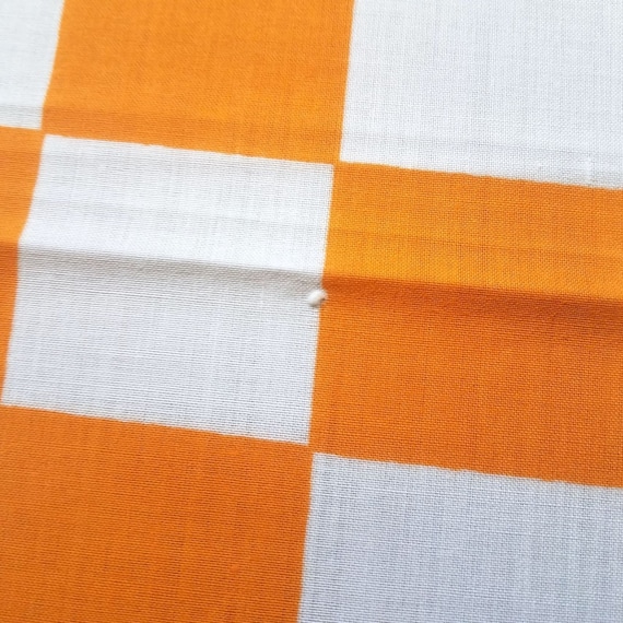 70s Yves Saint Laurent Mod Orange White Squares Checked Tablecloth