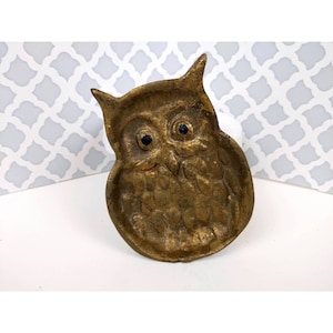 Vintage Brass Owl Trinket Dish, Retro Owl Decor, Birthday Gift for Bird Lover, Owl Collector Present, Owl Ashtray for Home Bar Decor