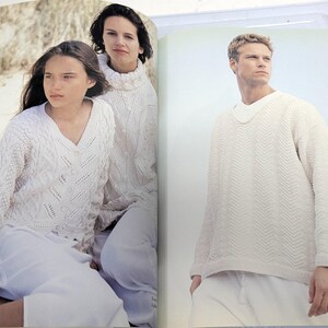 Rowan Denim 14 Knitting Designs Book by Kim Hargreaves, Aran Inspired Sweater Patterns for Women Men and Children, OOP imagen 11