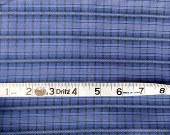 Vintage blauwe en zwarte plaid kleding stof, lichtgewicht check stof voor naaien shirts, vintage preppy jurk stof, 2 + yards