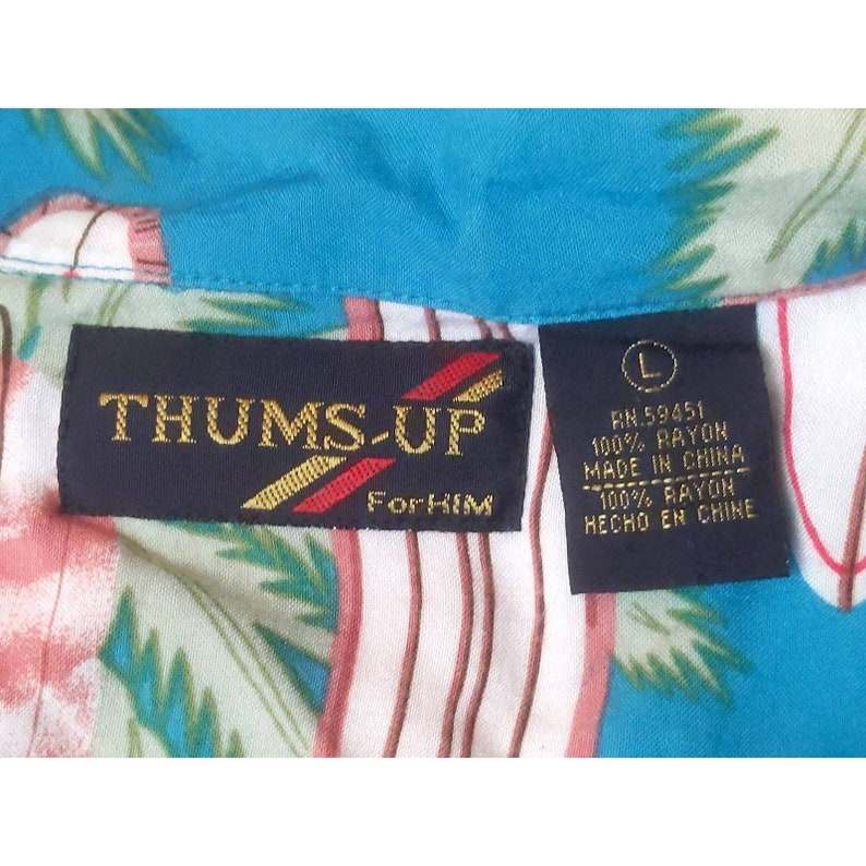Vintage Surf Longboard Button Down Retro Father/'s Day Gift Dad Birthday Gift 90s Men/'s Thums Up Blue Hawaiian Shirt Palm Trees Pattern