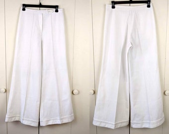 70s Sears White Wide Bellbottom Tall Pants, Women's Chic Long Vintage Pants, Back to School Tailored Trousers, Summer White