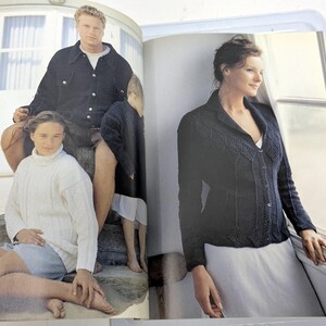 Rowan Denim 14 Knitting Designs Book by Kim Hargreaves, Aran Inspired Sweater Patterns for Women Men and Children, OOP imagen 8