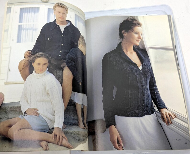 Rowan Denim 14 Knitting Designs Book by Kim Hargreaves, Aran Inspired Sweater Patterns for Women Men and Children, OOP imagen 8