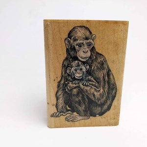 Schimpanse und Baby Illustration Holz montiert Stempel, Mutter und Kind Kunst, Zoo Handwerk, Vintage Stempel A823D, 2,5 "x 1,75"