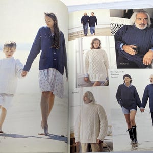 Rowan Denim 14 Knitting Designs Book by Kim Hargreaves, Aran Inspired Sweater Patterns for Women Men and Children, OOP imagen 6