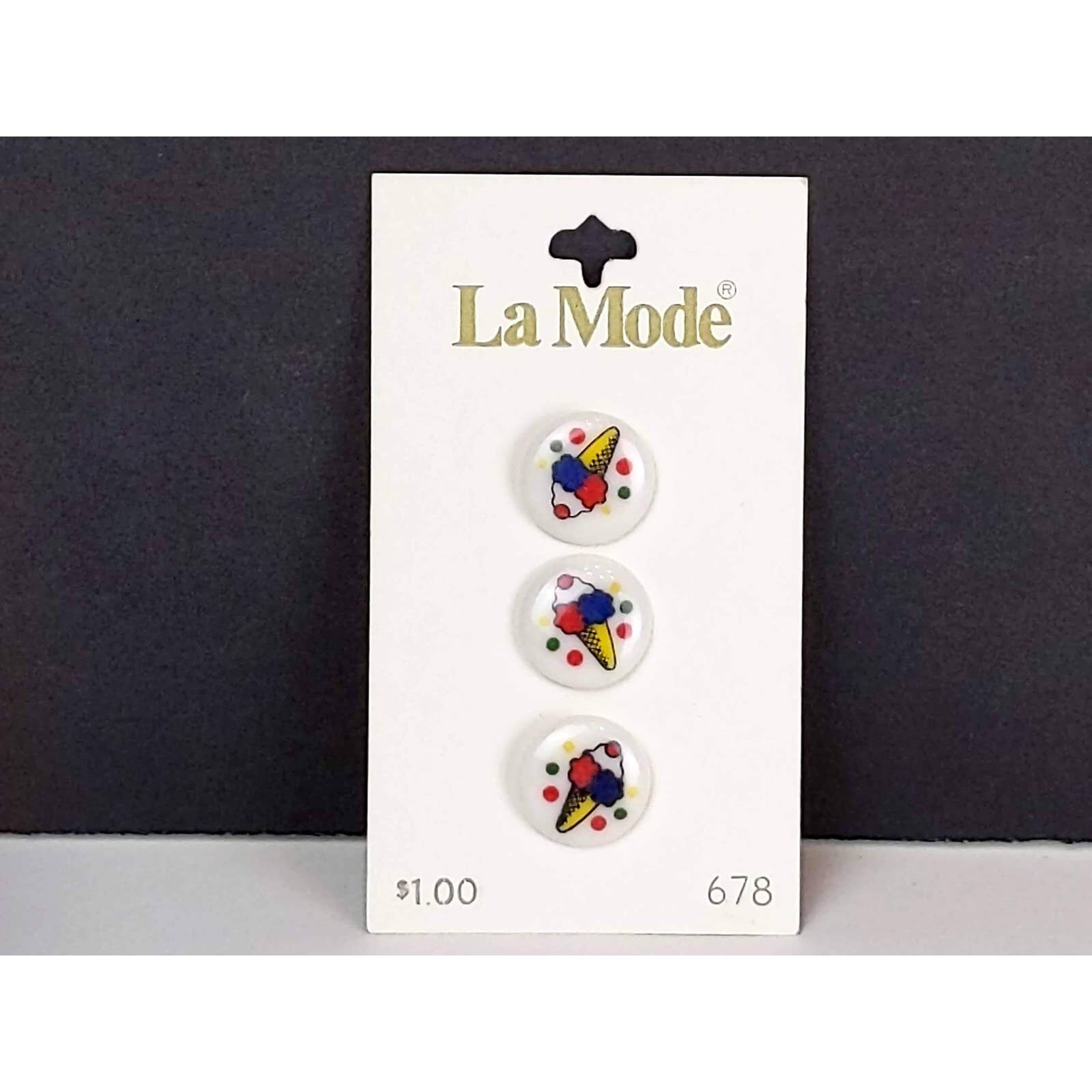 25 Vintage Multicolor Ice Cream Cone Plastic Shank Buttons, 5/8 ...