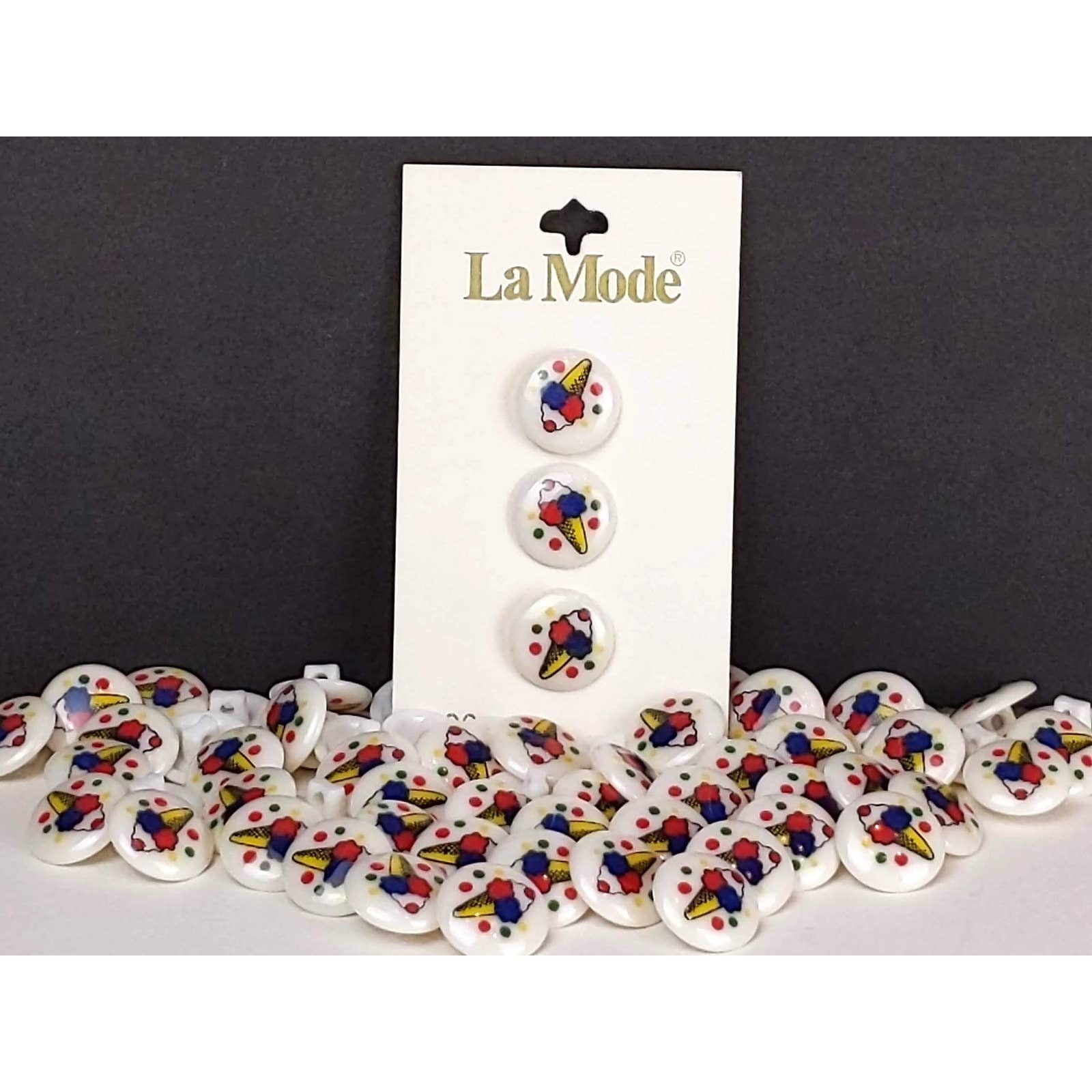 25 Vintage Multicolor Ice Cream Cone Plastic Shank Buttons, 5/8 ...