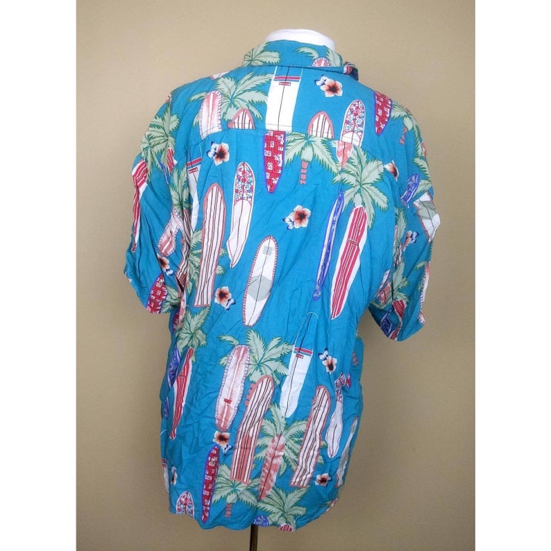 Vintage Surf Longboard Button Down Retro Father/'s Day Gift Dad Birthday Gift 90s Men/'s Thums Up Blue Hawaiian Shirt Palm Trees Pattern