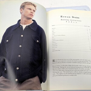 Rowan Denim 14 Knitting Designs Book by Kim Hargreaves, Aran Inspired Sweater Patterns for Women Men and Children, OOP imagen 2