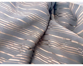 4 yards Brown Striped Chiffon Fabric,  Vintage Lightweight Apparel Fabric, Copper Brown Stripes, Sheer Curtain Fabric, 144" x 44"