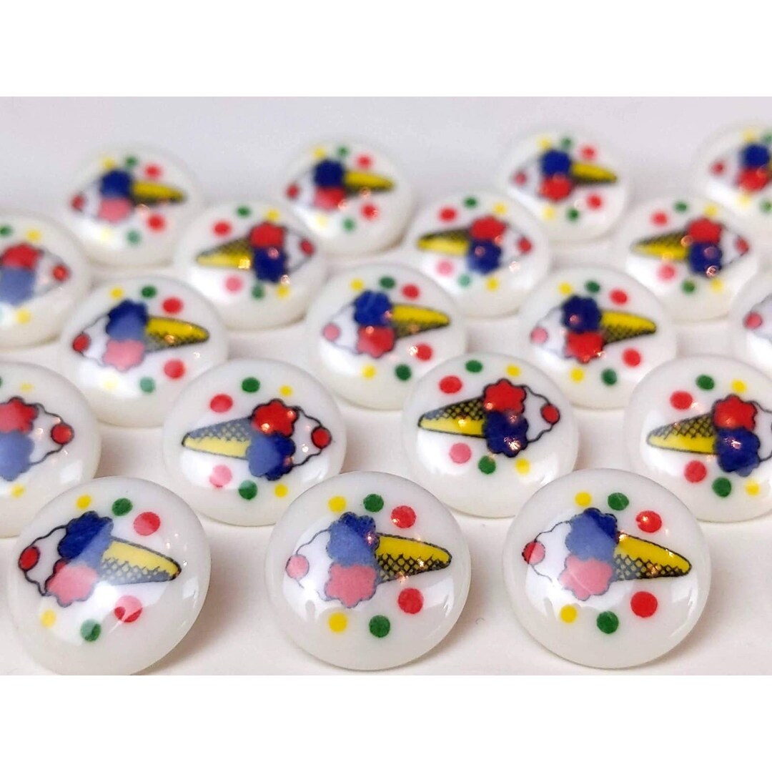 25 Vintage Multicolor Ice Cream Cone Plastic Shank Buttons, 5/8 ...