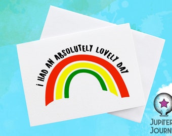 Taskmaster: Tenía una tarjeta arcoíris roja, amarilla y verde absolutamente encantadora. Tarjeta para un fan de Taskmaster. Regalo para un fan de la serie británica, Mike Wozniak.