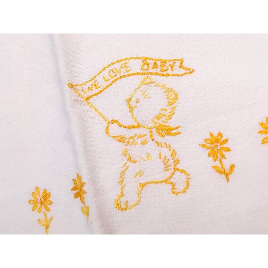 50s We Love Baby Embroidered Crib Set, Yellow Bears Unisex Nursery