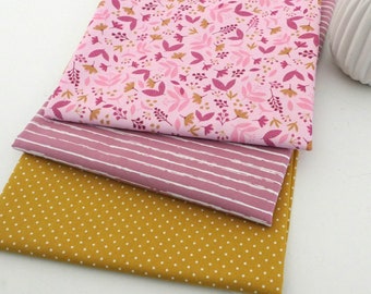 Stoffpaket Fat Quarter Baumwolle Streublumen, Linien, Punkte, Webware