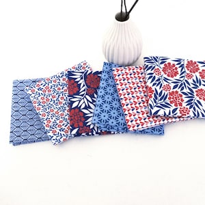 Fascio di tessuto di cotone 6 x 50 x 72 cm, fiori, cuori, fiori sparsi, blu, corallo, patchwork