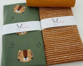 Fabric package jersey 'Leopard' green, lines, cuffs