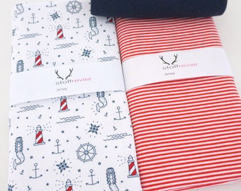 Fabric Package French Terry/Jersey + Free Pattern Baby Trousers, Ocean Dream, Red Stripes, Cuffs