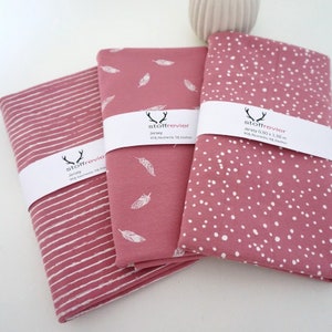 Fabric package jersey feathers, blobs, lines, dusky pink, children's fabric, package