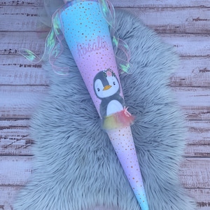 Schultüte aus Stoff - Pinguin 3-D Optik Pastellfarben Rainbow