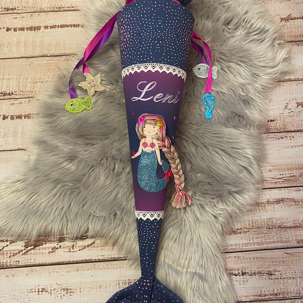 Schultüte aus Stoff nach Wunsch - Model Meerjungfrau mit Flosse