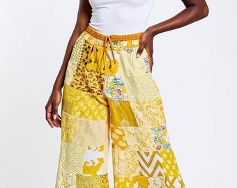 Boho Wide Leg Patchwork Pants | Handmade Festival Trousers | Comfortable Palazzo Pants