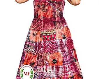 Boho-Maxikleid mit Batikmuster, Patchwork-Sommerkleid aus Viskose, ärmelloses Festivalkleid