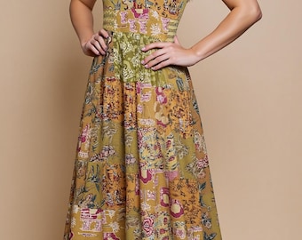 Vestido largo bohemio de rayón con patchwork (talla única ajustable)